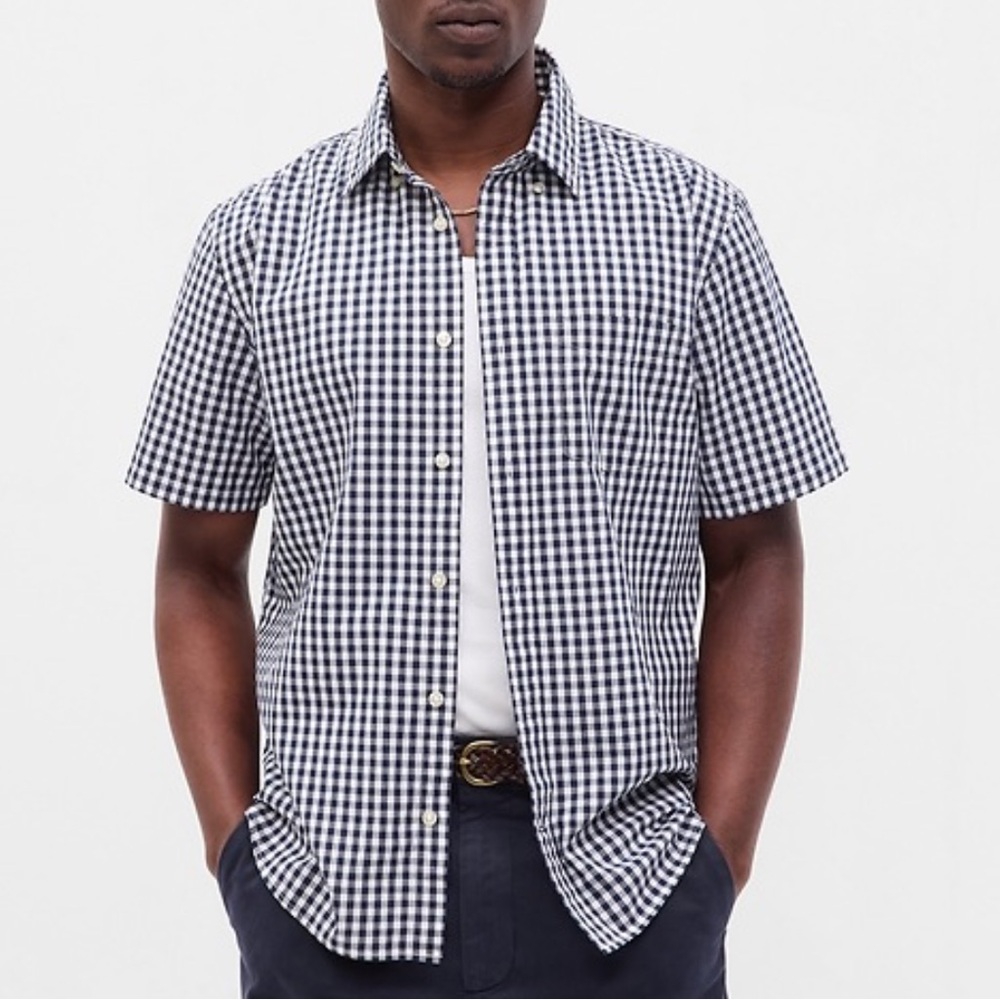 GAP Men's Standard Fit Casual Button Down Preppy Navy Blue Gingham Shirt Sz XXL